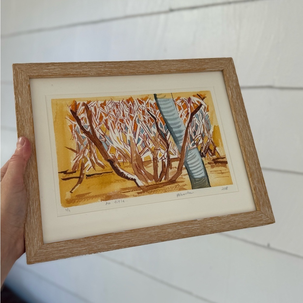 Original Watercolor Artwork Rustic Landscape Of Trees professionally Framed